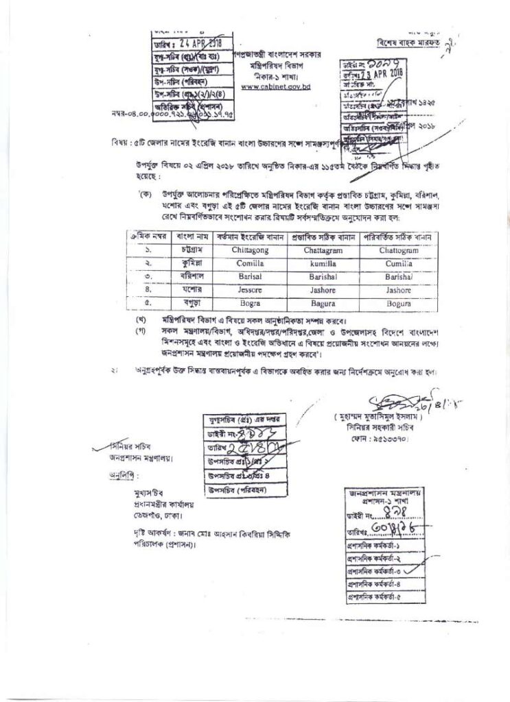 official gazette of name change chittagong to chattogram
